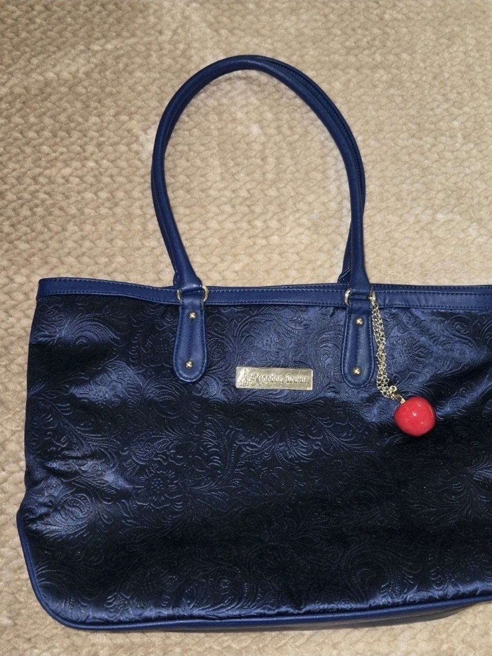 Disney Parks Kingdom Couture Snow White Navy Blue Tote Bag Apple Charm - Picture 9 of 10